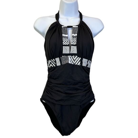 Kenneth Cole New York Halter Keyhole One-Piece Swimsuit Black Women's Small - Picture 1 of 7